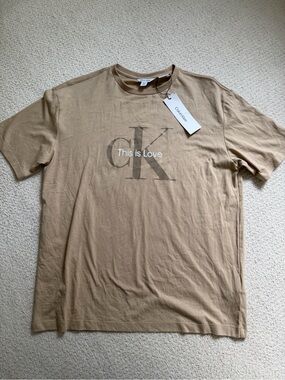 Calvin Klein Tan 'CK This is Love' Logo Short Sleeve Tee